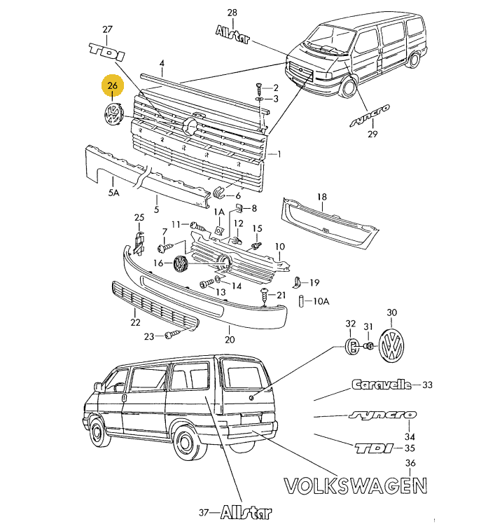 純正品】 VWエンブレム/クローム 「フロントグリル」 T4/Golf等 | VW