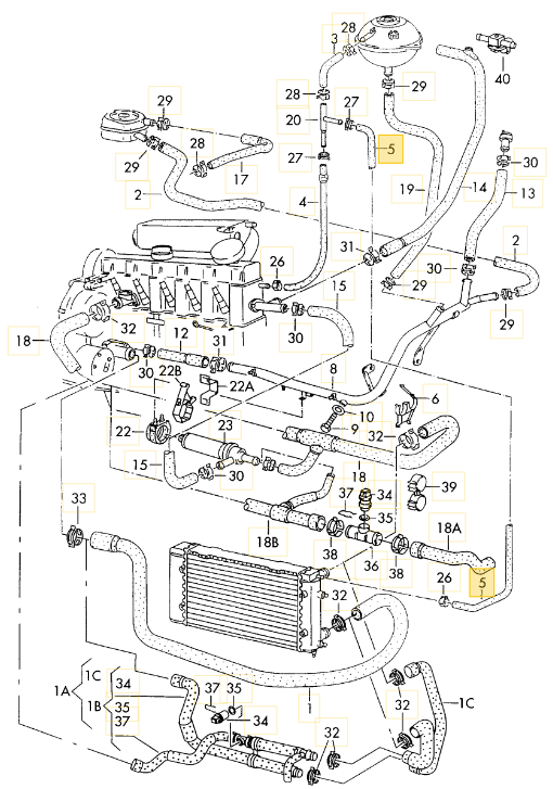 【純正品】 ブリーザーホース 「T字ピース リターン～ラジエター」 T4 VANAGON(ヴァナゴン)（91～04年）