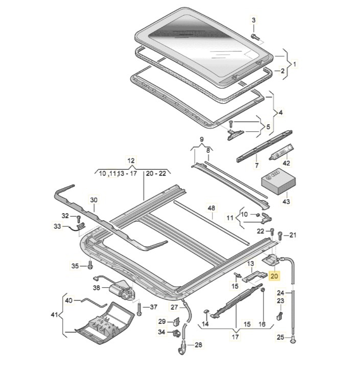 【純正品】 ガラススライディングルーフ用 エンドピース1セット T5/T6（03～19年）