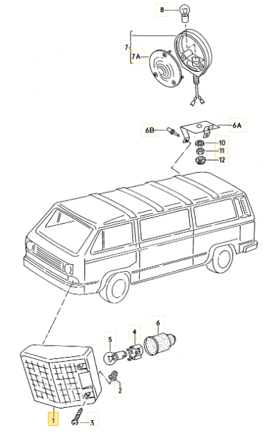 KLOKKERHORM フロントウインカーランプ 「右」 T3 VANAGON(ヴァナゴン)（80～92年）