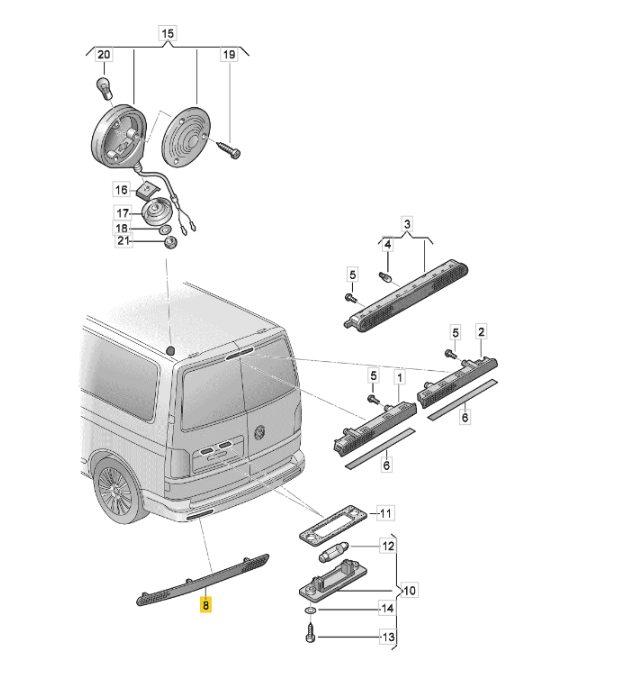 【純正品】リアバンパーリフレクター「右」 T5/T6/T6.1 （12～24年）