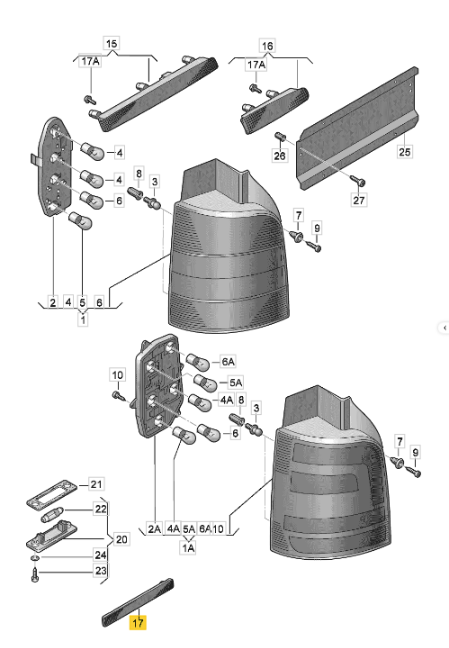 【純正品】リアバンパーリフレクター「右」 T5/T6/T6.1 （12～24年）