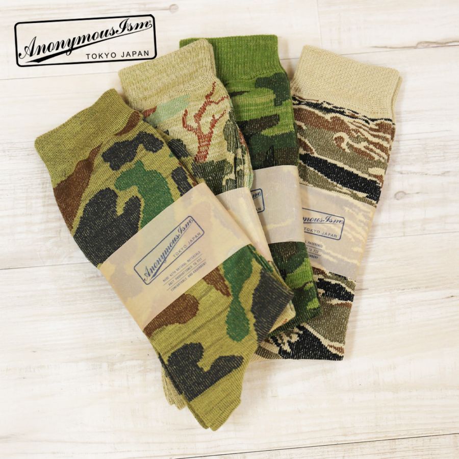 アノニマスイズム カモフラージュ柄 ジャガード編み クルー丈ソックス
