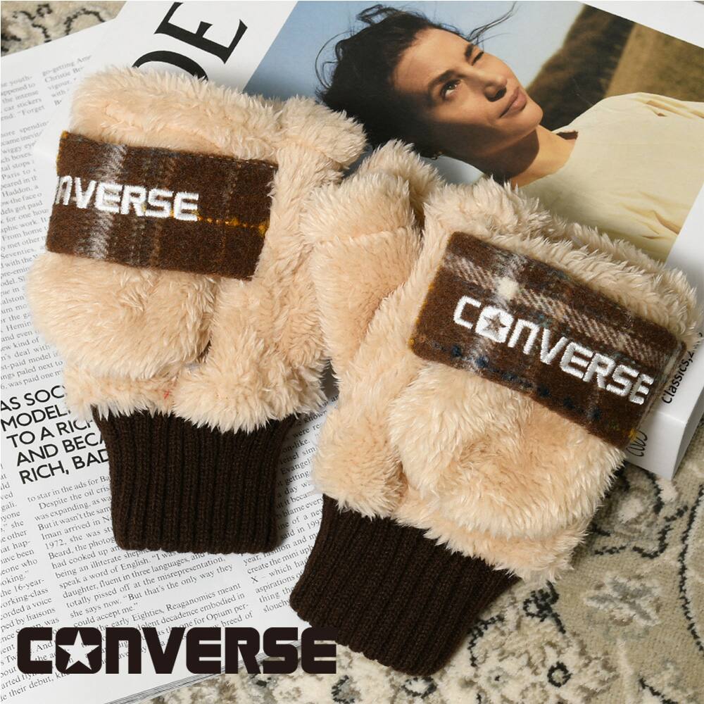 boa gloves with plaid fleece band