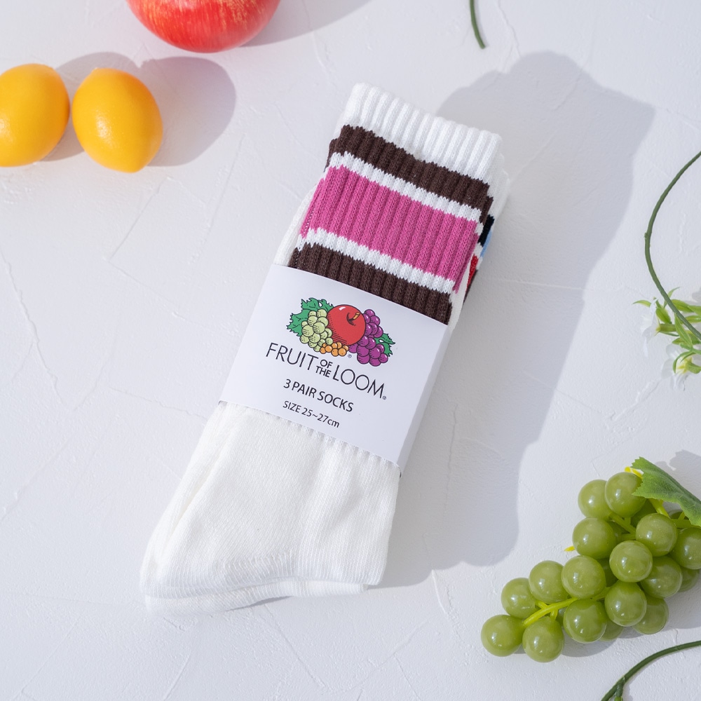 クルー丈 カラフルラインデザインソックス B /25～27cm