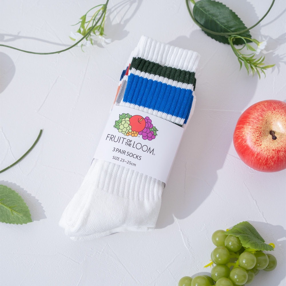 クルー丈 カラフルラインデザインソックス A /23～25cm