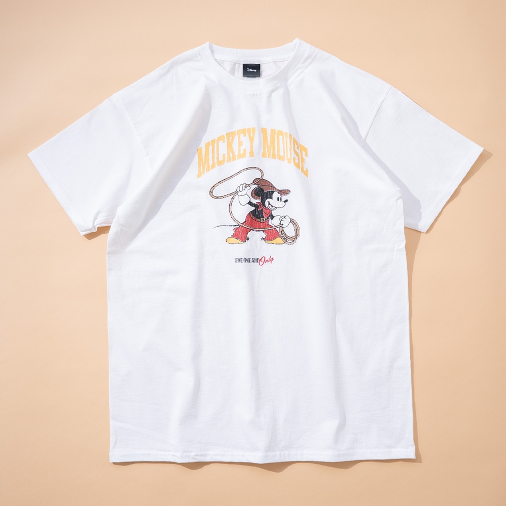 【Disney】カウボーイミッキー ラッソ プリントTシャツ WHITE/全1色