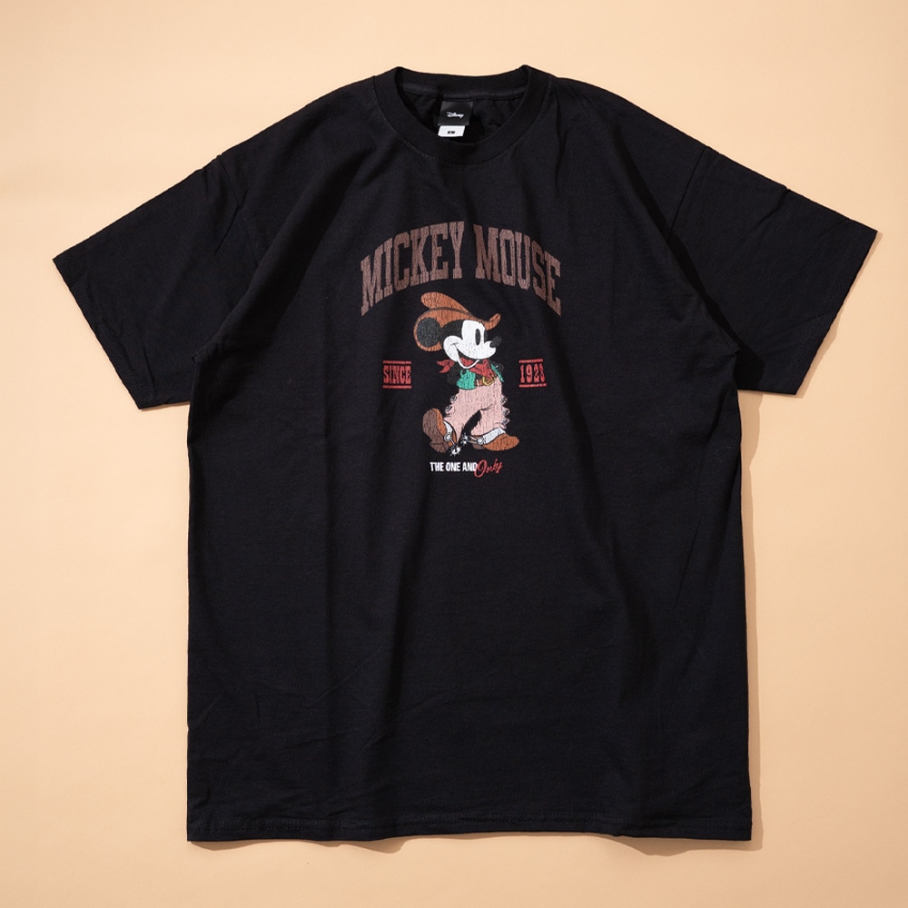 【Disney】カウボーイミッキー プリントTシャツ BLACK/全1色