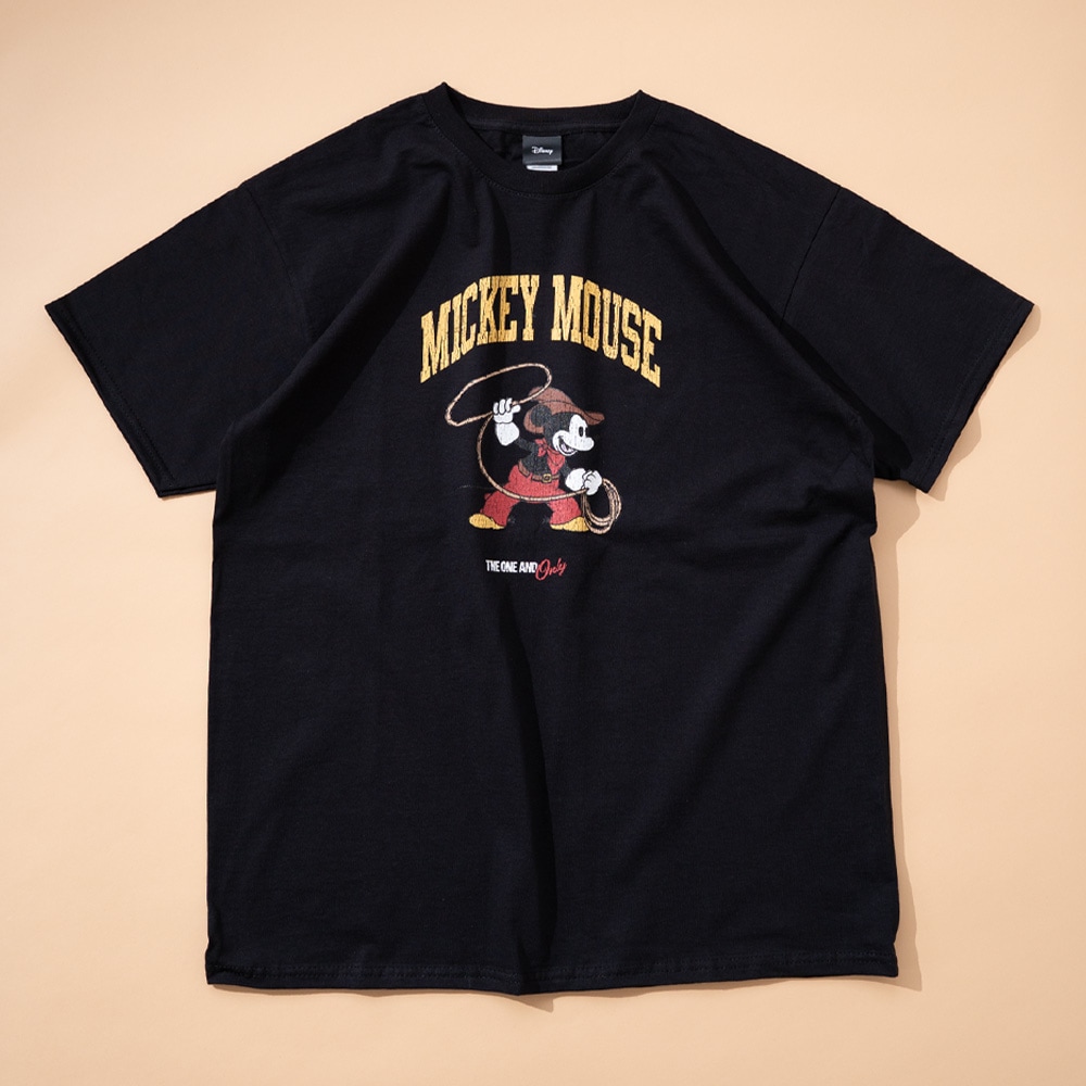 【Disney】カウボーイミッキー ラッソ プリントTシャツ BLACK/全1色
