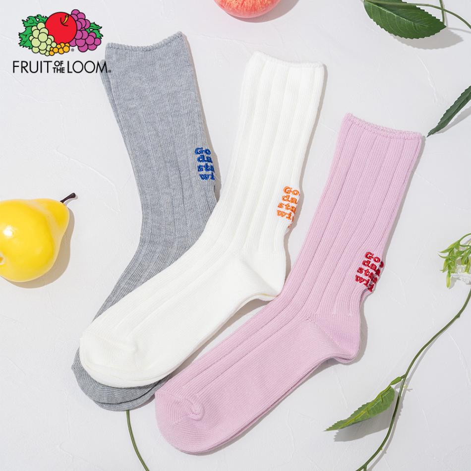 クルー丈 3Pセット 6×2リブ編み刺繍ソックス 23～25cm