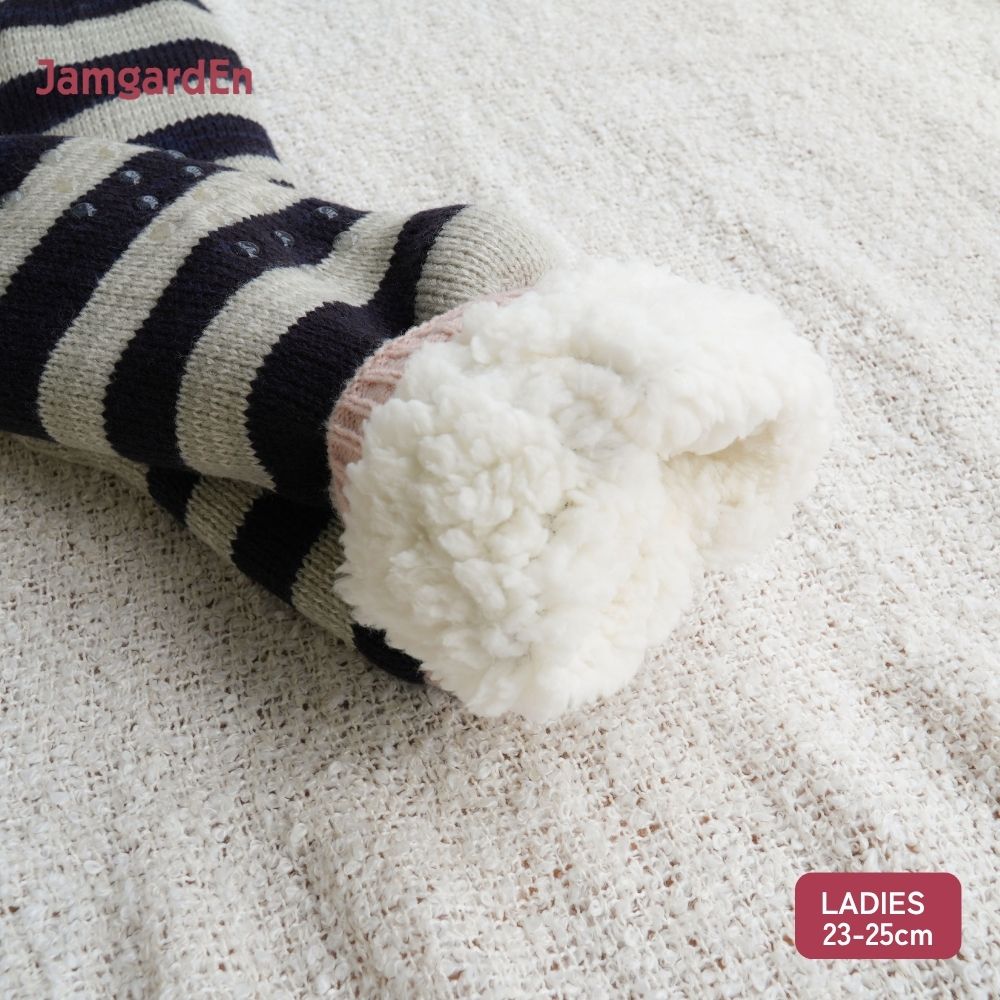 【毎年人気！】裏ボアホームソックス ボーダー クルー丈