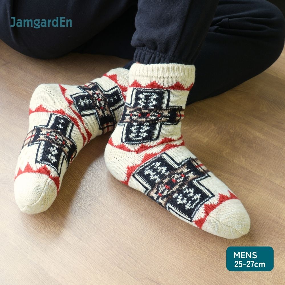 【毎年人気！】裏ボアホームソックス インディアン柄 クルー丈