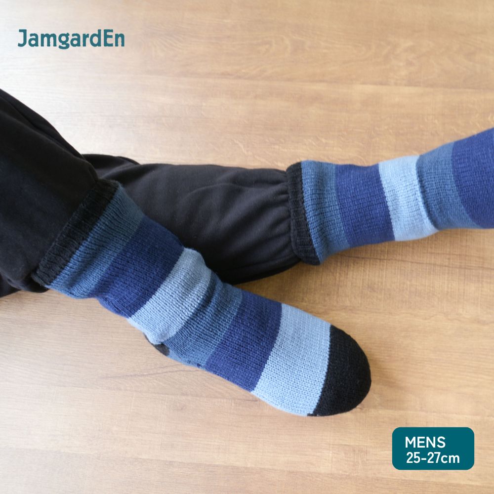 【毎年人気！】裏ボアホームソックス 太ボーダー クルー丈