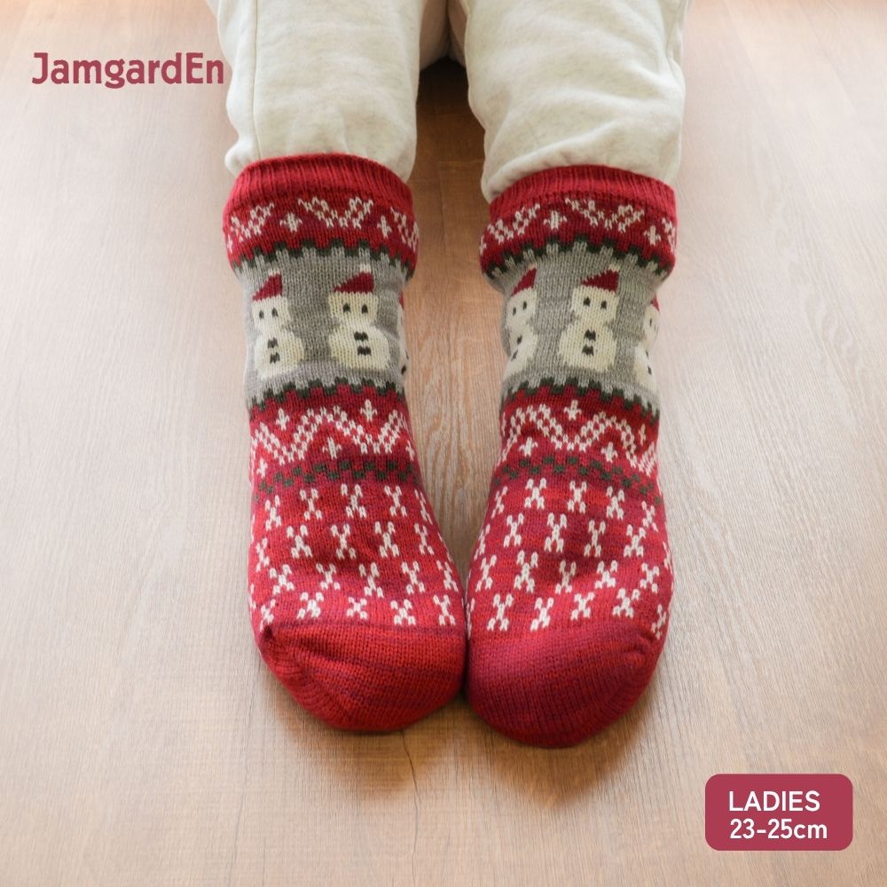 【毎年人気！】裏ボアホームソックス ゆきだるま クルー丈