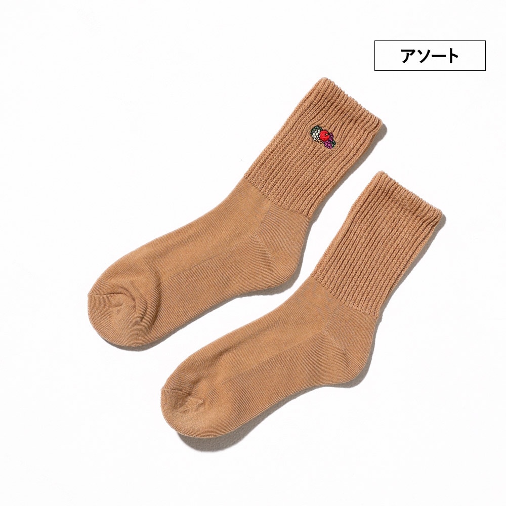 3P ゆるリッチェル編み 刺繍ソックス1 23~25cm