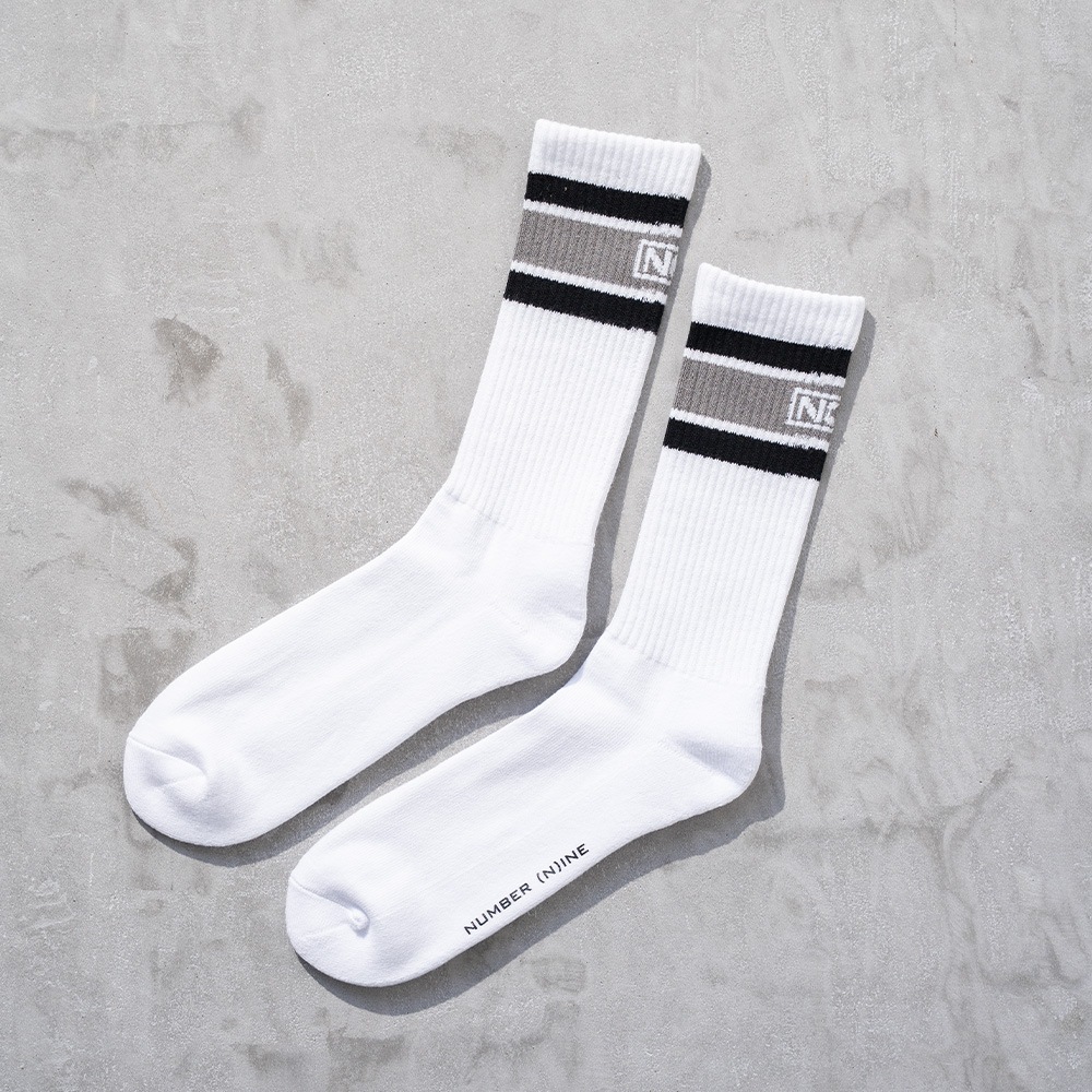 100% FINE COTTON N(N) BOX LOGO 2 PACK RIB LINE SOCKS
