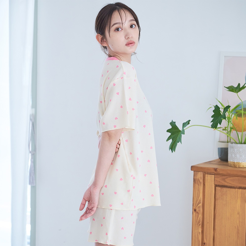 FTL ハート柄ワッフル半袖ルームウェア | FRUIT OF THE LOOM