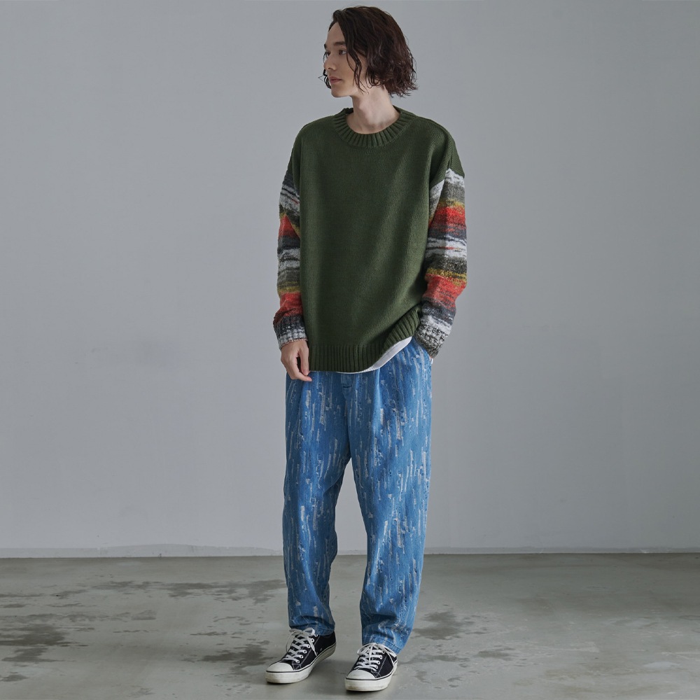 グラデーションスリーブ クルーネックニット