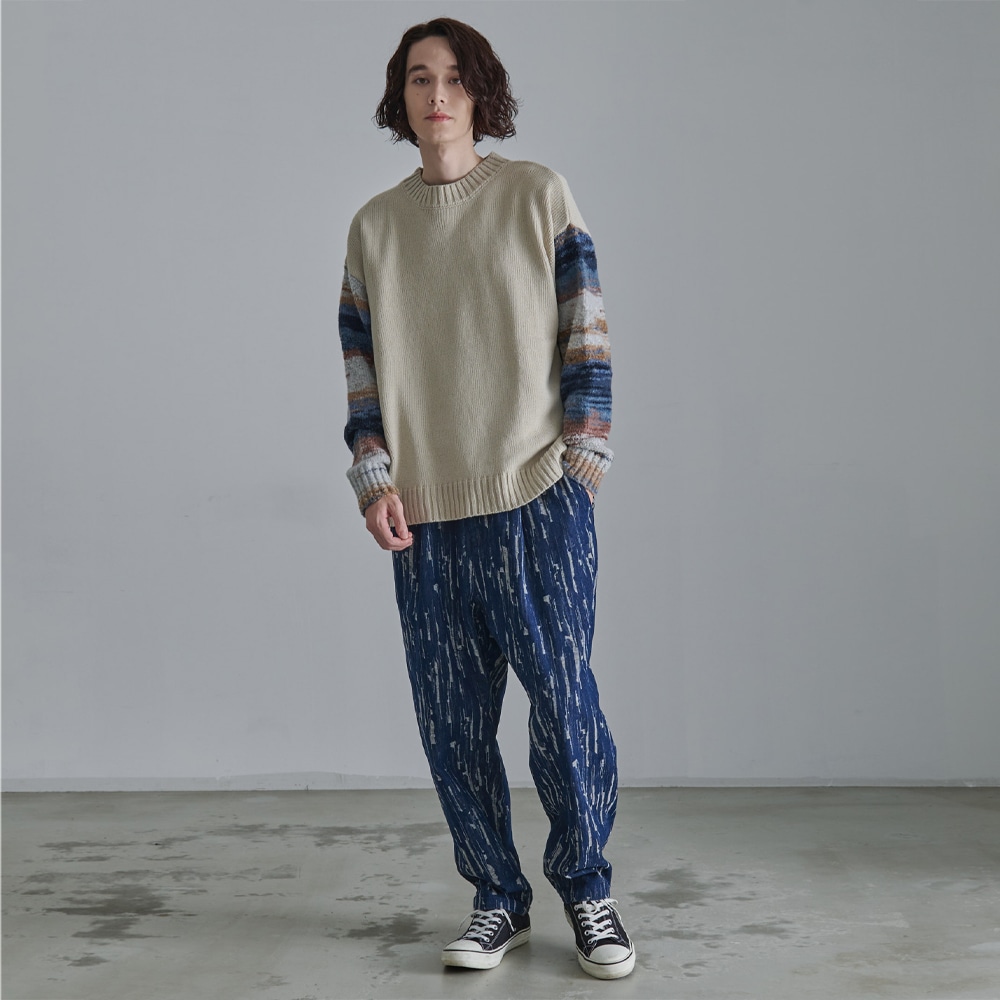 グラデーションスリーブ クルーネックニット