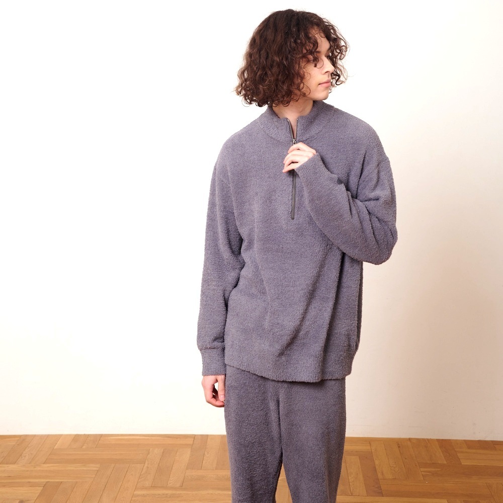 maonosuke もこもこぷるおーばー ボトルネックサイドスリットフリースプルオーバー