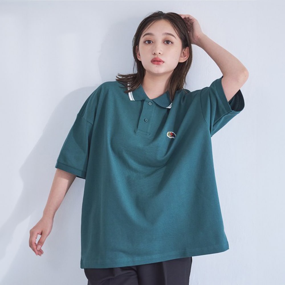 FRUIT OF THE LOOM ワンポイント刺繍 オーバーサイズ鹿の子ポロシャツ