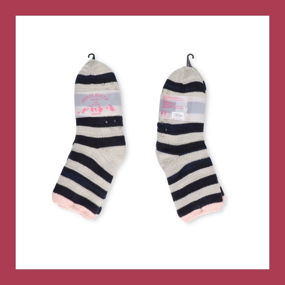 【毎年人気!】裏ボアホームソックス ボーダー クルー丈