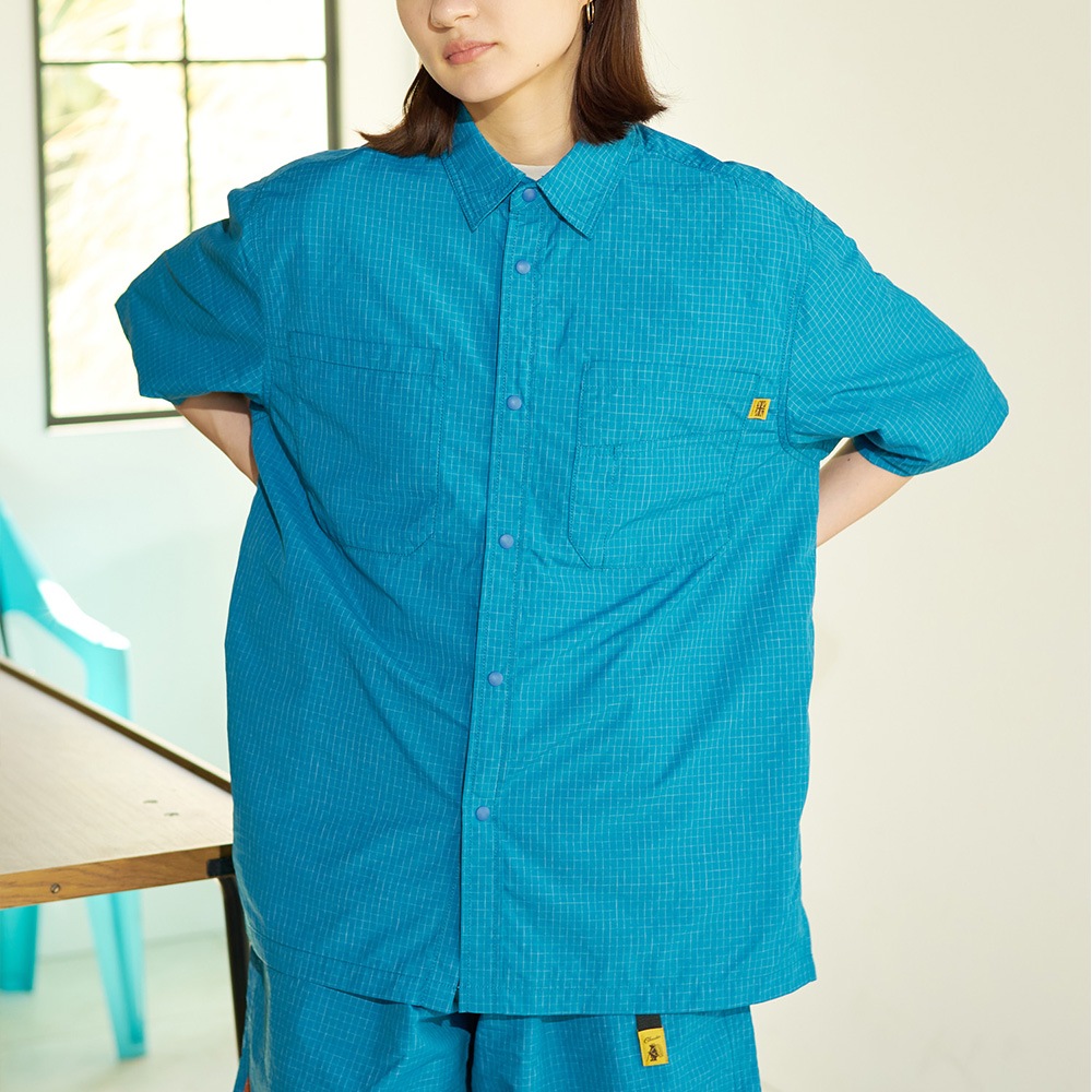 ナイロンリップストップ 半袖スナップシャツ(撥水加工)