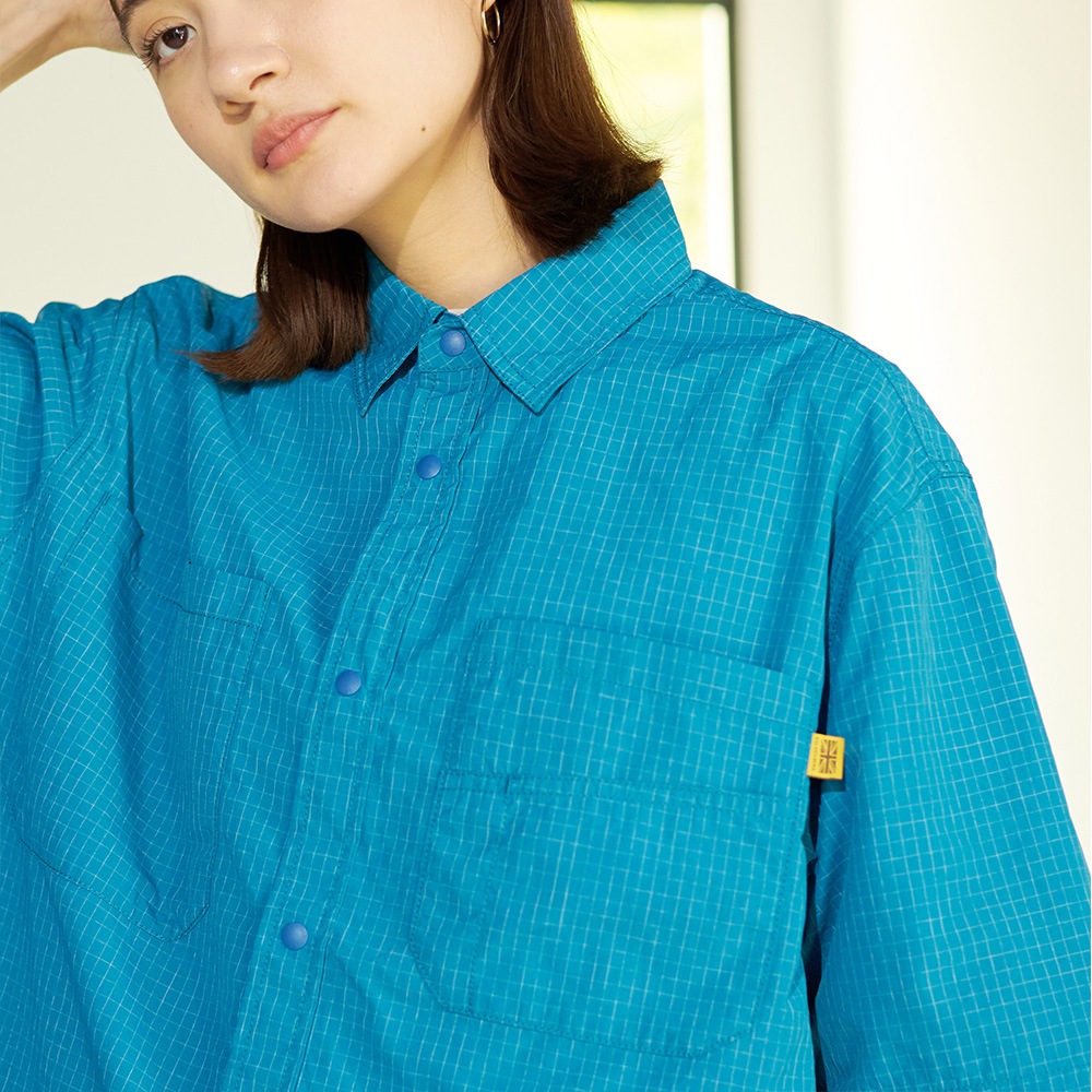 ナイロンリップストップ 半袖スナップシャツ(撥水加工)