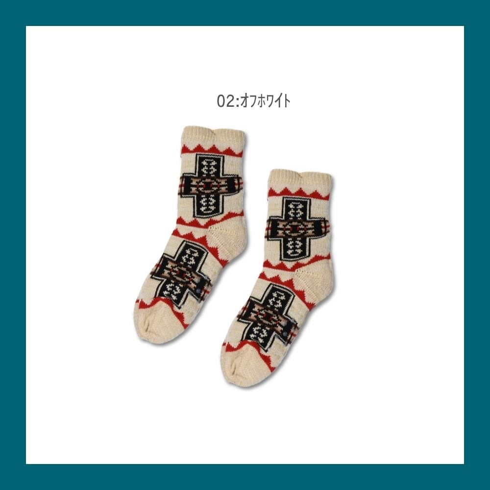 【毎年人気!】裏ボアホームソックス インディアン柄 クルー丈