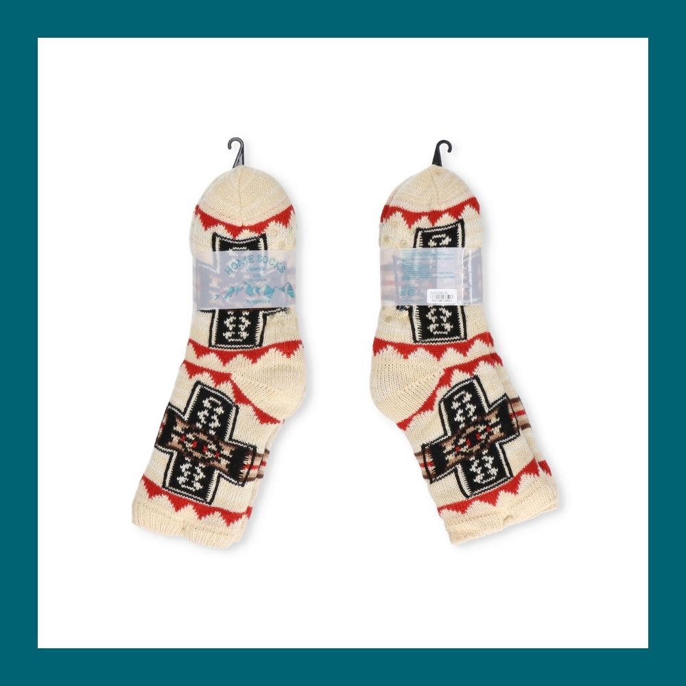 【毎年人気!】裏ボアホームソックス インディアン柄 クルー丈