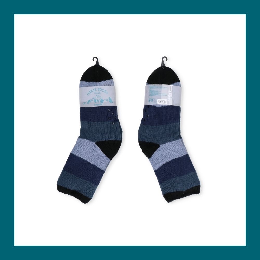 【毎年人気!】裏ボアホームソックス 太ボーダー クルー丈