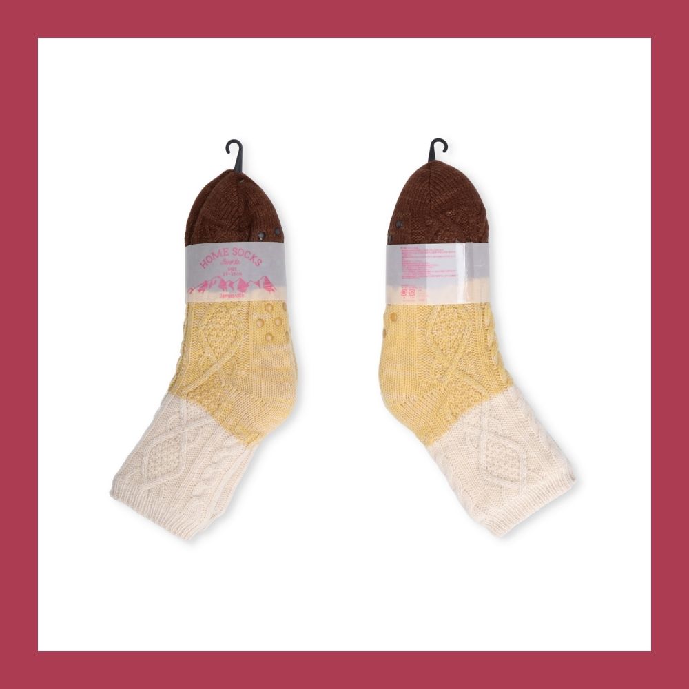 【毎年人気!】裏ボアホームソックス 切替ケーブル クルー丈