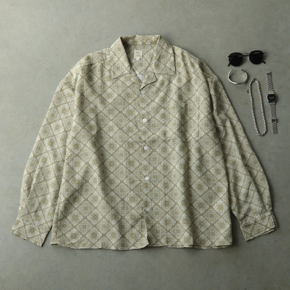 ダマスクパターンオープンカラーLSシャツ