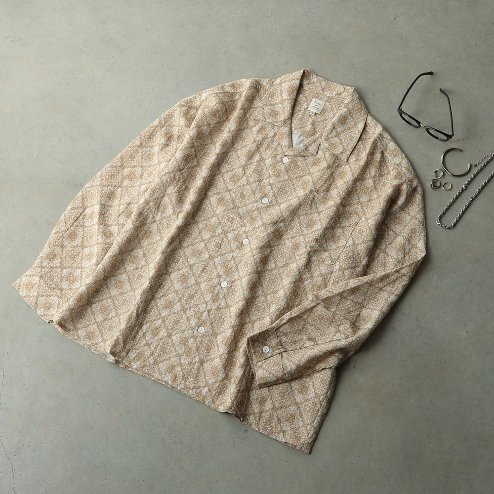 ダマスクパターンオープンカラーLSシャツ