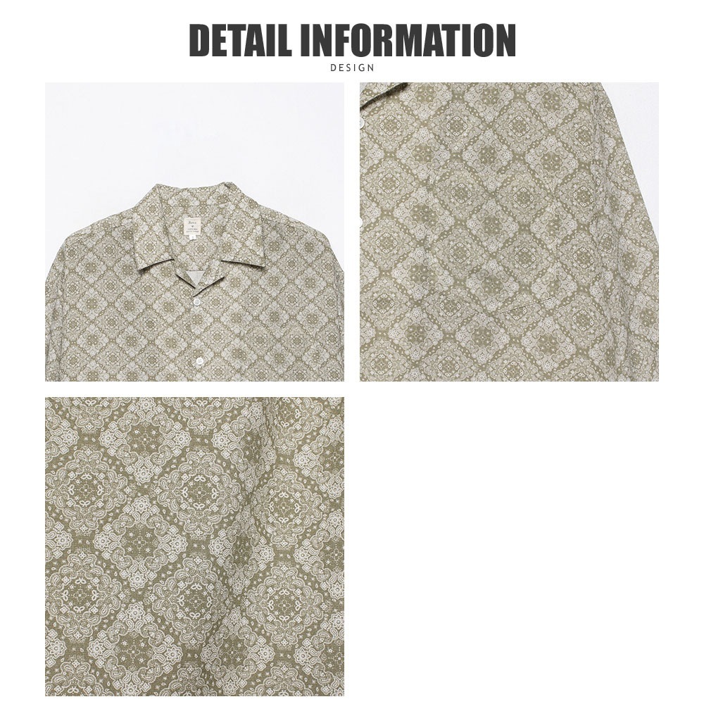 ダマスクパターンオープンカラーLSシャツ