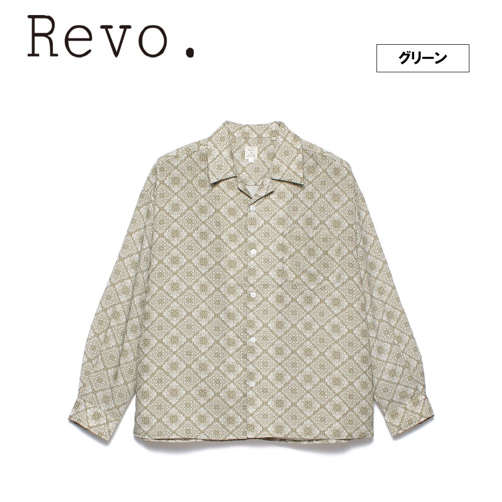 ダマスクパターンオープンカラーLSシャツ