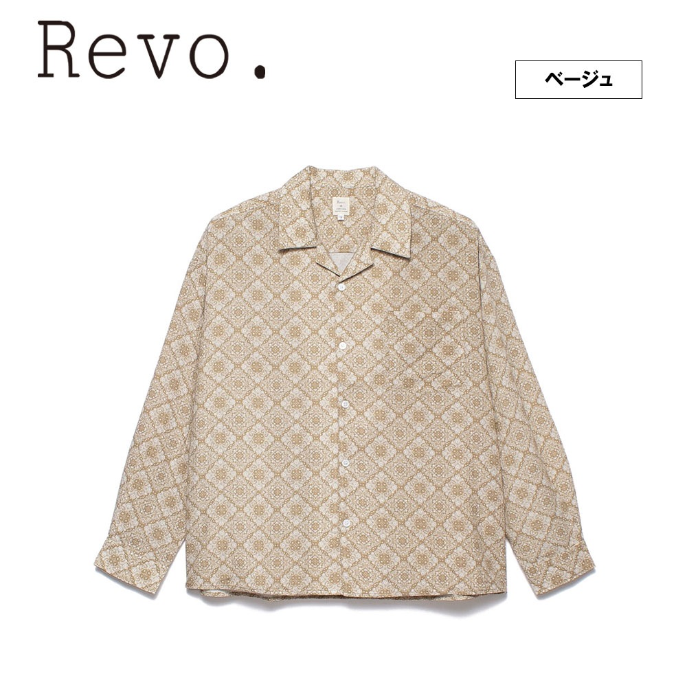 ダマスクパターンオープンカラーLSシャツ