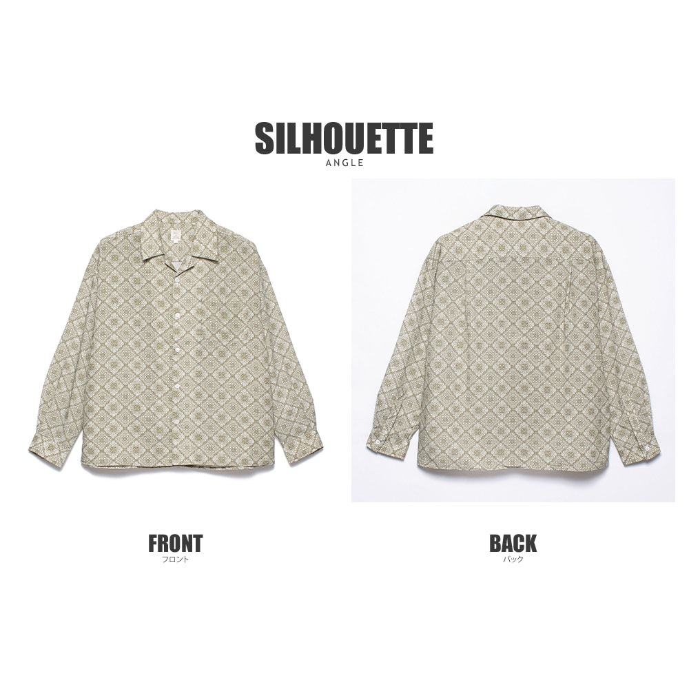 ダマスクパターンオープンカラーLSシャツ