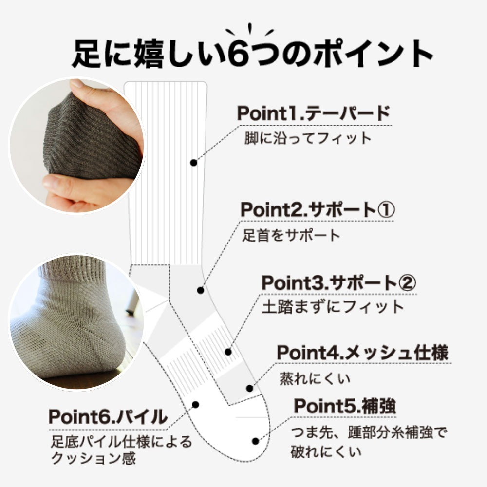 【KARUWORKかるわく】立ち仕事の方のためのメリノウール混靴下(25-27cm)