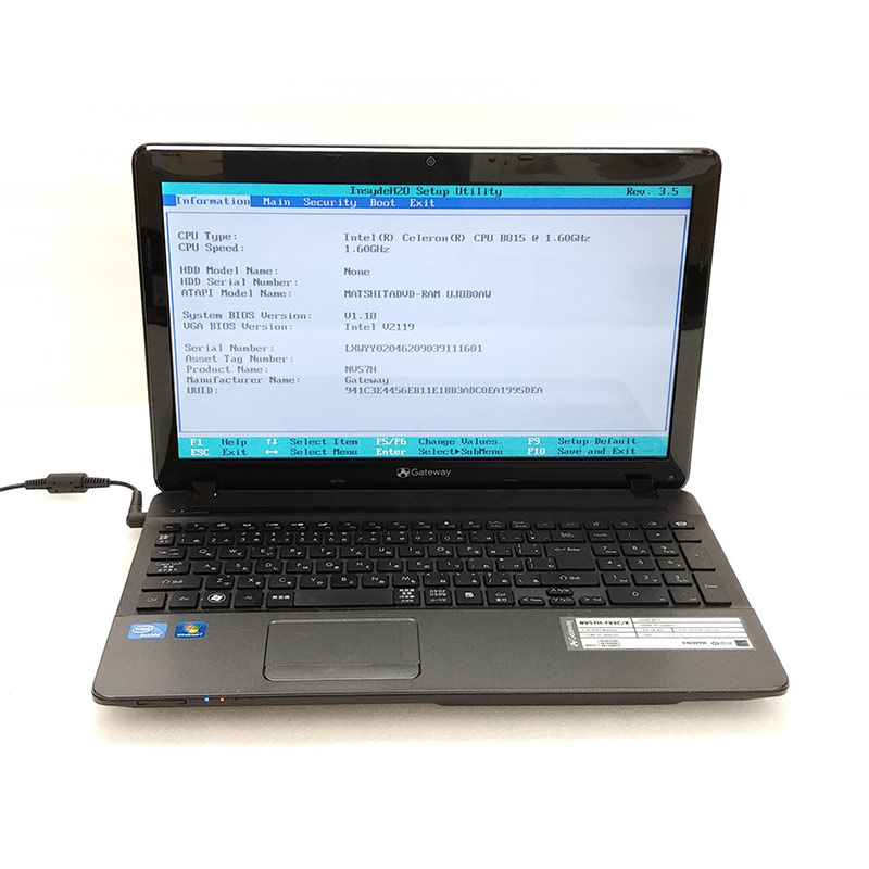 ジャンク品】Gateway NV57H-F82C/K 中古ノートパソコン ACアダプタ付き 