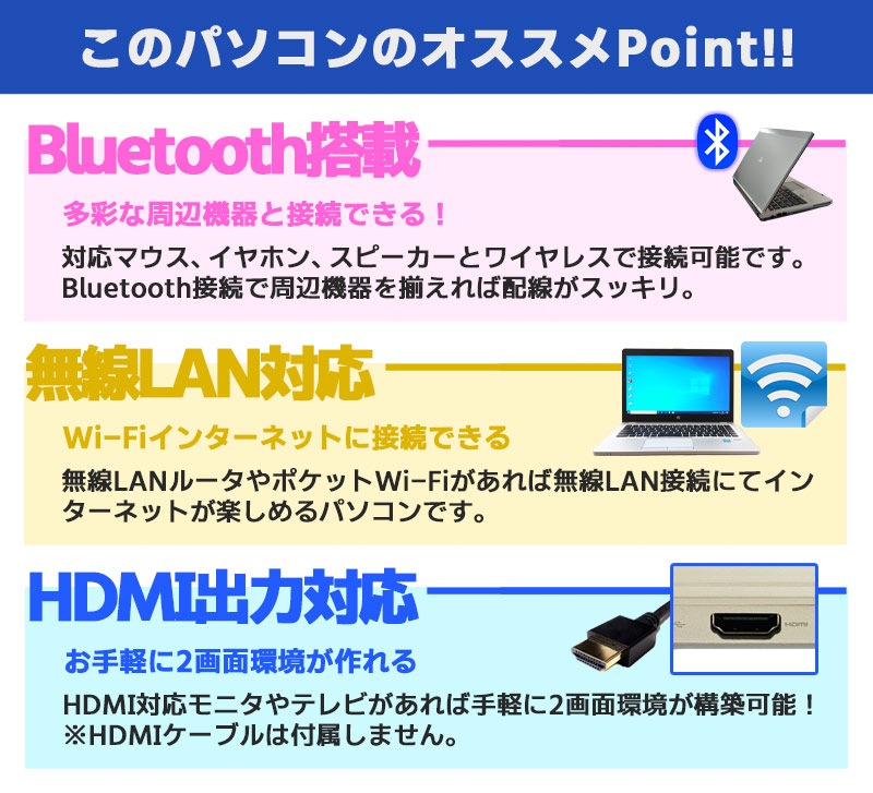中古ノートパソコン Microsoft Office搭載 NEC VersaPro VK24M/B-T,B-R,B-U Windows10Pro Corei5 6300U メモリ4GB HDD500GB 12.5型 無線LAN (BN75Wiof) 3ヵ月保証 / 中古パソコン