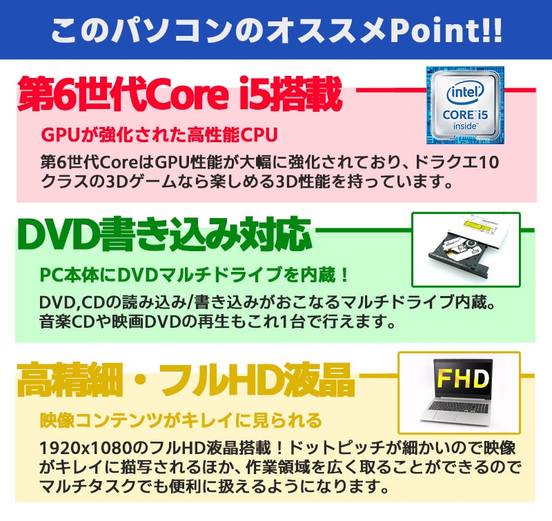 中古ノートパソコン Panasonic Let's note CF-LX5 Windows10Pro Corei5 6300U メモリ4GB SSD128GB DVDマルチ 14型 無線LAN WPS Office (1878) 3ヵ月保証 / 中古パソコン