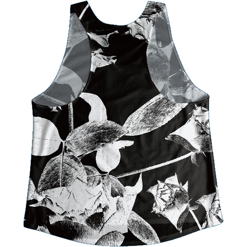 Singlet Rose Pattern Black Ladies