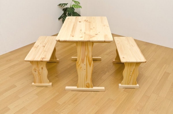 新品、送料無料 パインテーブル＆ベンチ2脚セット