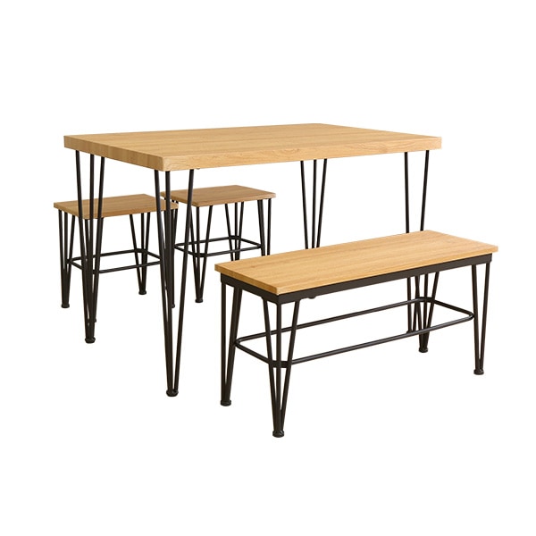 ヴィンテージダイニング4点セット【テーブル＋椅子2脚+ベンチ1脚