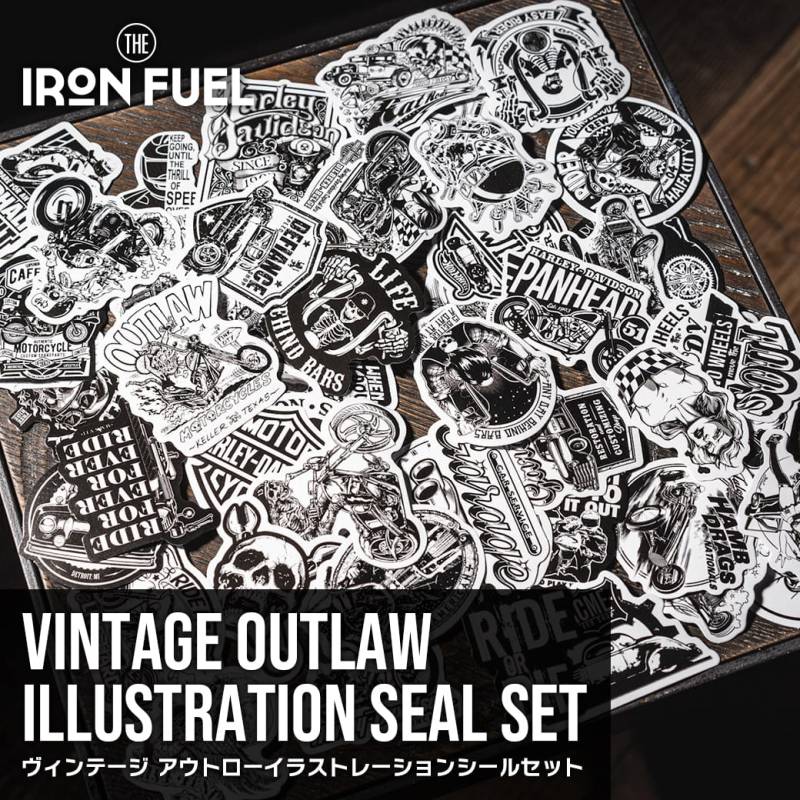 1000円ポッキリ送料無料 ヴィンテージ アウトロー イラストレーション シールセット 04｜レトロ アメリカン 雑貨 ステッカー シール 防水 イラスト バイク バイカー スカル 髑髏  スケボー