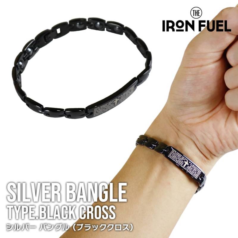 バングル シルバー ブラッククロス｜SILVER BANGLE TYPE.BLACK CROSS｜IRON FUEL ブレスレット メンズ アクセサリー おしゃれ かっこいい 黒 十字 クロス ギフト プレゼント
