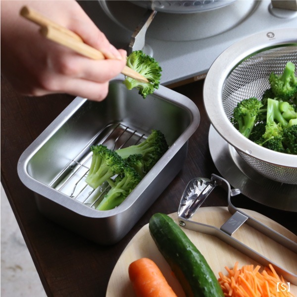 仔犬印 フラットエッジ 深型角バット 3点セット M(深型角バット・トレー・アミ)