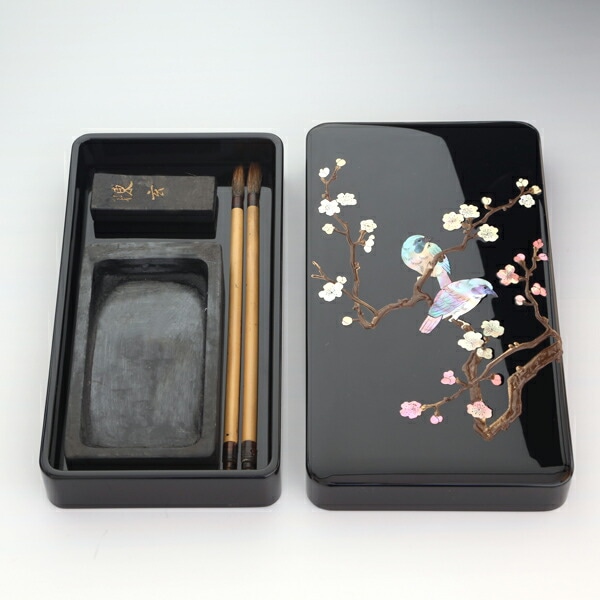 硯箱 螺鈿(らでん) 梅に樫鳥4.5寸