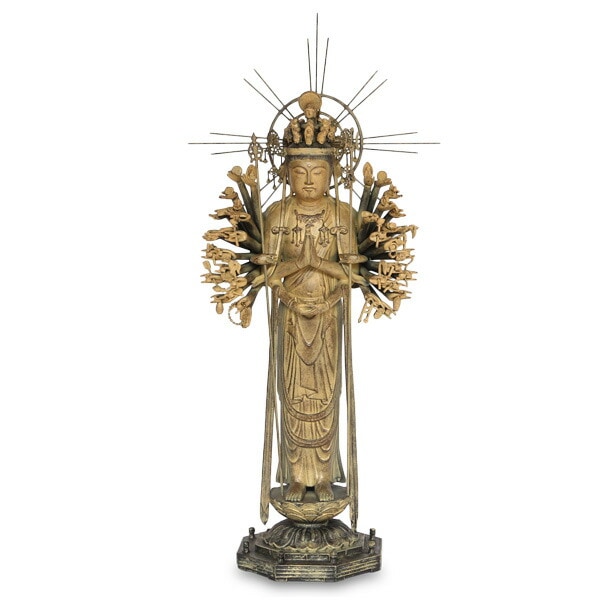 木製仏像 蓮の花の台座付き 約20cm 木製大 仏像 蓮の花の台座回転付き 約20cm